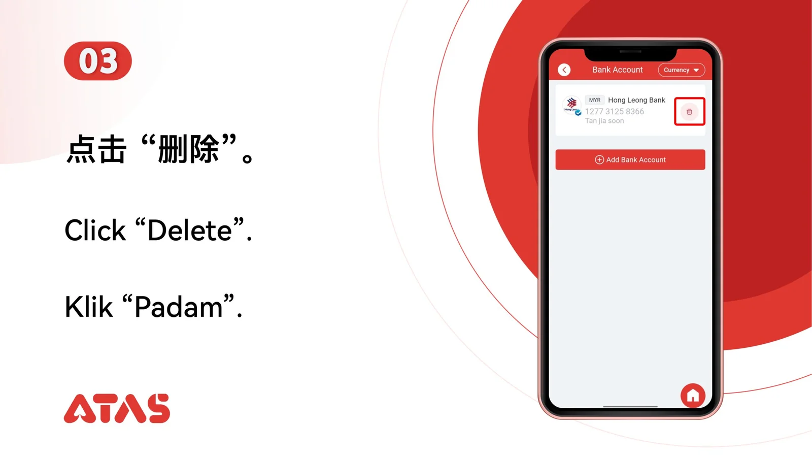 Delete Bank Account — Step 4