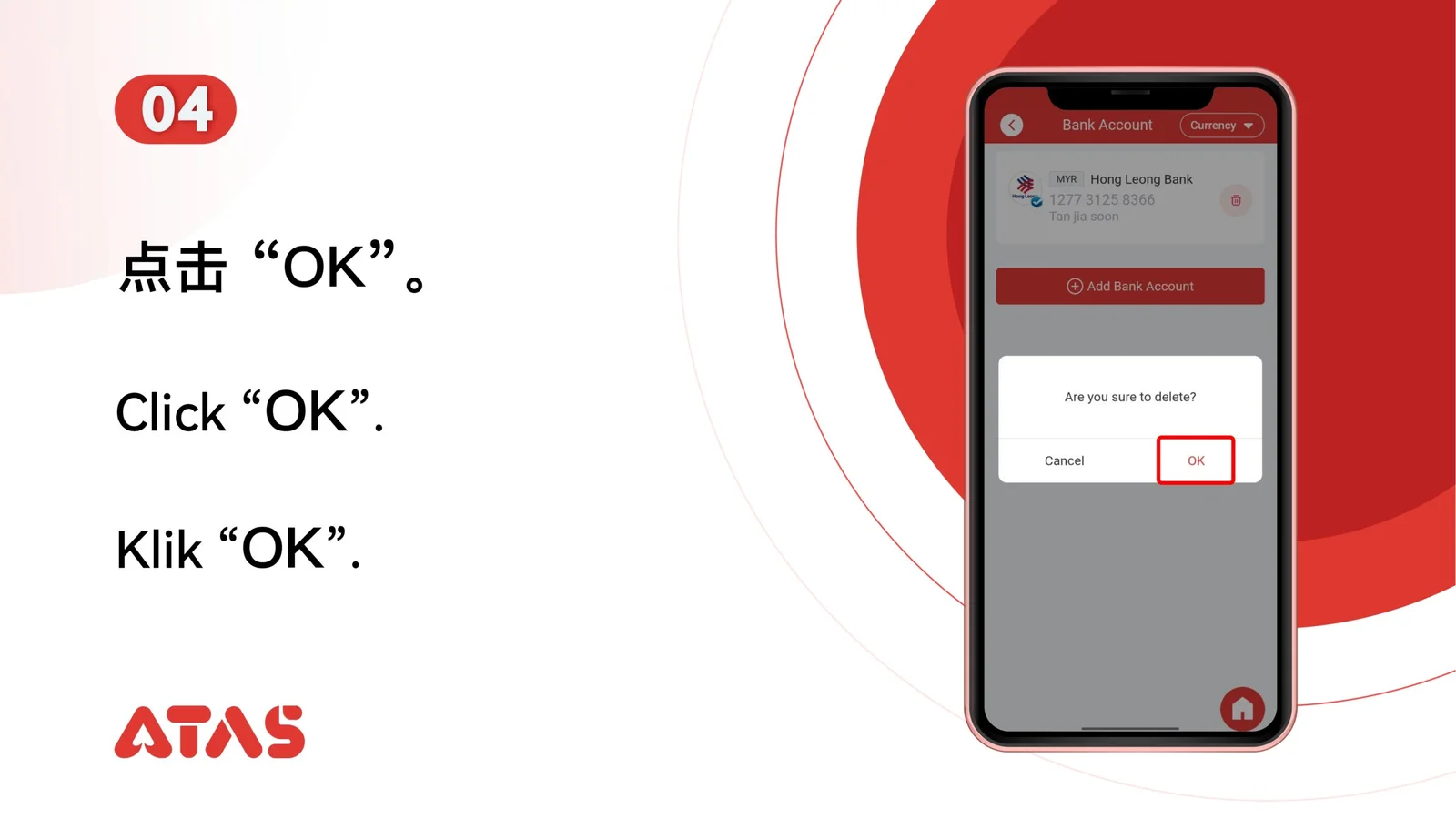 Delete Bank Account — Step 5